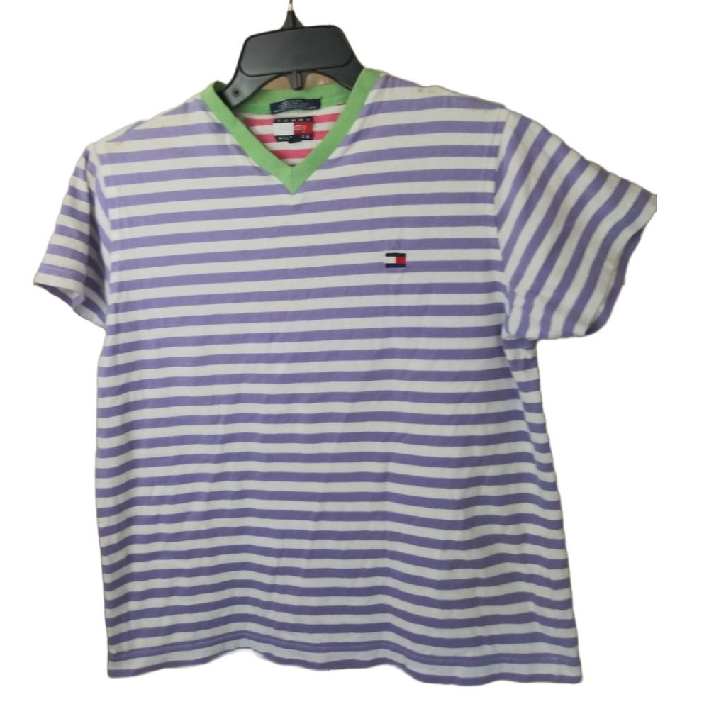 V Neck Purple Stripe Tommy Hilfiger Shirt